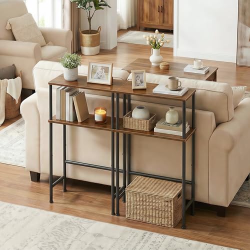 Narrow Console Table with 2 Shelves, 15.7-Inch Industrial Entryway Table