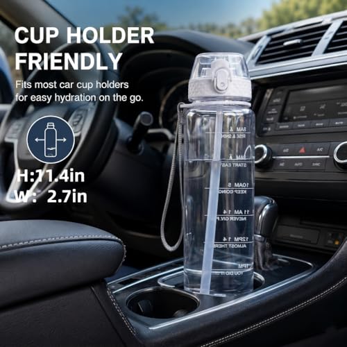 32oz Motivational Water Bottle with Time Marker & Straw