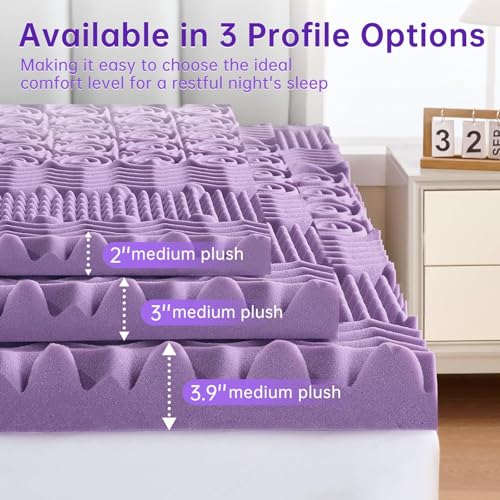 3 Inch Queen Mattress Topper - 7-Zone Gel Memory Foam Egg Crate Pad