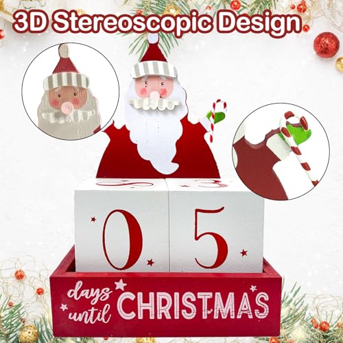 Christmas Countdown Blocks Santa Claus 99 Days Advent Calendar Decorations Wooden Merry Christmas Sign Farmhouse Rustic Tabletop Number Date Xmas Party Holiday D?cor for Home