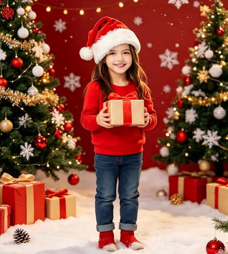 BSVI Double Santa Hat - Red Velvet Christmas Hat for Baby Kids Adults, One Size