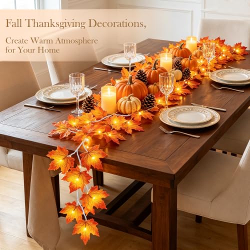 4-Pack Lighted Fall Maple Leaf Garland - 40ft 80 LED Battery Powered Decor