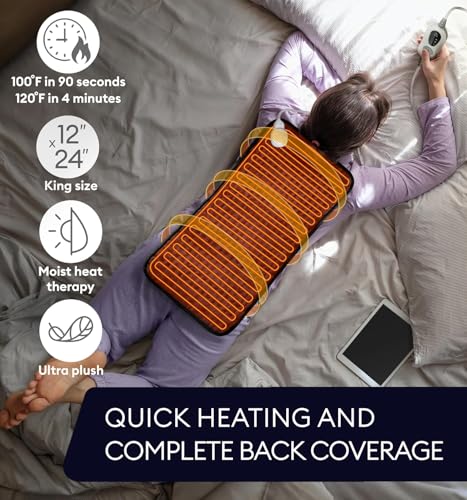 Electric Heating Pad 12x24 for Back Pain Relief, Soft Microplush Heat Therapy