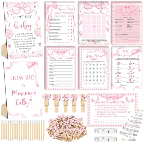 Funnymoom Pink Bow Baby Shower Games Set for Girls - 8 Fun Activities