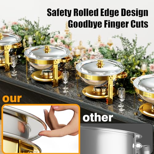 IMXSUMDA Gold Metal Lid 4 Pack 5QT Buffet Chafing Dishes Food Warmers