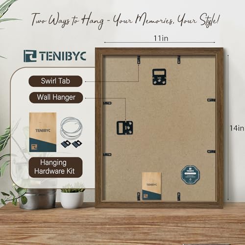 TENIBYC 11x14 Brown Wood Picture Frame 3 Pack with Real Glass