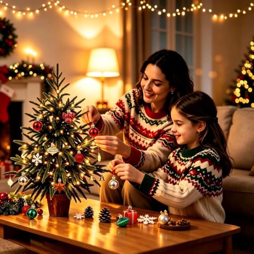 JOIVORAN 63pcs Mini Christmas Ornaments Set - Red, Green & Gold Holiday Decor