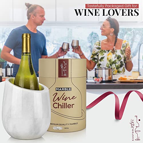 White Marble Wine Chiller Bucket - Single Bottle Cooler for 750ml Bottles