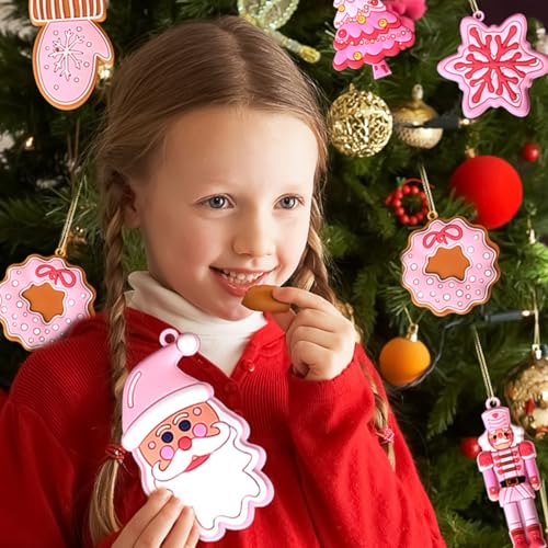 SeBneny Style6 Pink Christmas Tree Ornaments Set - 12PCS Holiday Decorations