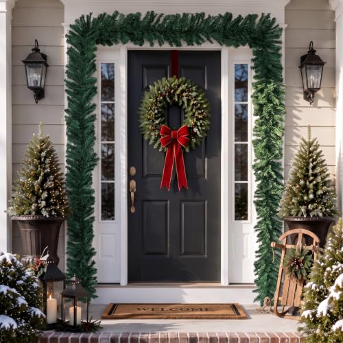 Suncalla 2 Pack 12 ft Alaskan Pine Christmas Garland Greenery - Thick Snowy Artificial Garlands