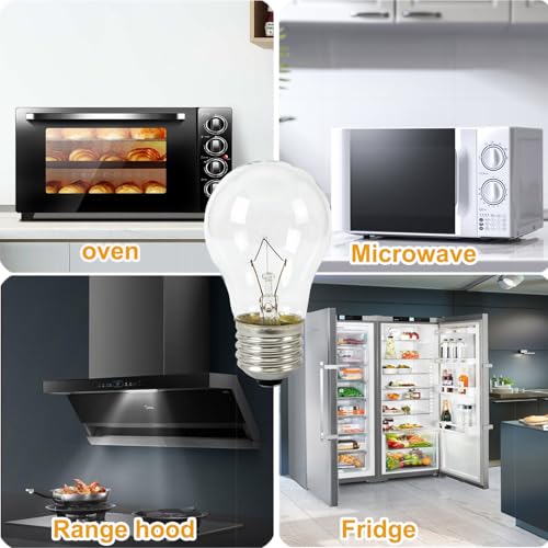 A15 Oven Light Bulb 40W E26 Base, Heat Resistant for Appliance - 4 Pack