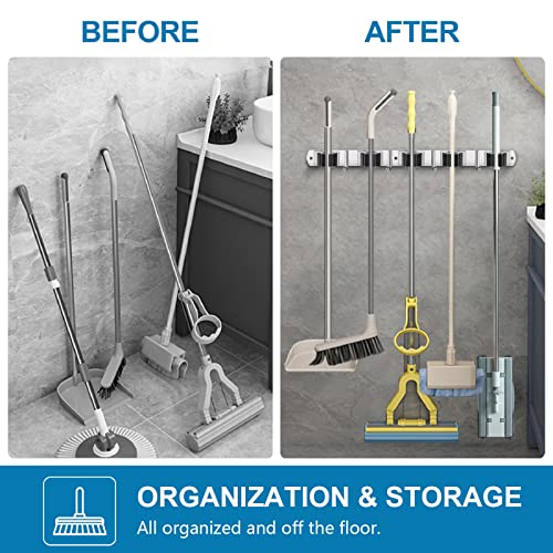 2 Pack Stainless Steel Broom and Mop Holder Wall Mount Organizer