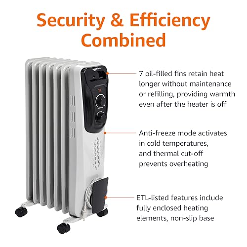 Portable Oil-Filled Radiator Heater 1500W with 7 Fins