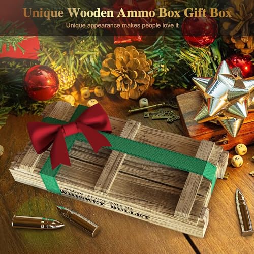 8Pcs Bullet Whiskey Stones - Reusable Stainless Steel Ice Cubes for Premium Drinks, Gift Set with Wooden Box