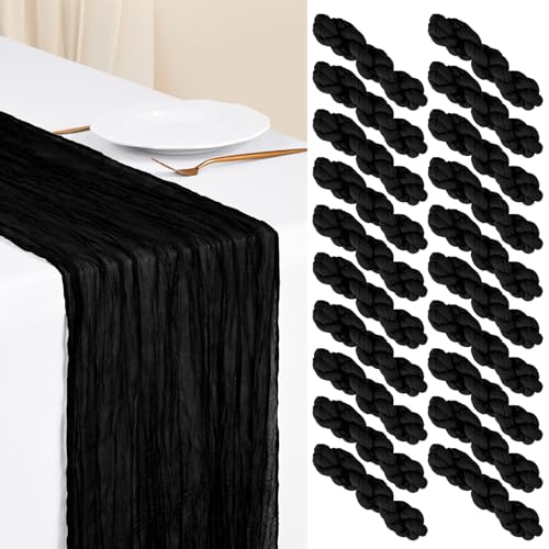 Showgeous 20 Pack Black Cheesecloth Table Runner 17 x 108 Inches (1.7 ft x 9 ft)