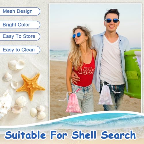 3 Pcs Mesh Beach Bags for Kids, Shell Collecting Net with Toggle Closure