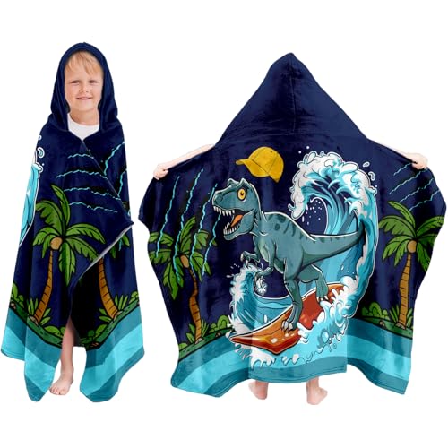 Kids Hooded Dinosaur Bath & Beach Towel Poncho - Soft Cotton (30x50")