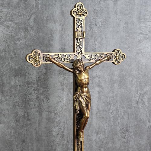 Standing Crucifix for Altar, 14.7-Inch Resin Tabletop Cross Decor