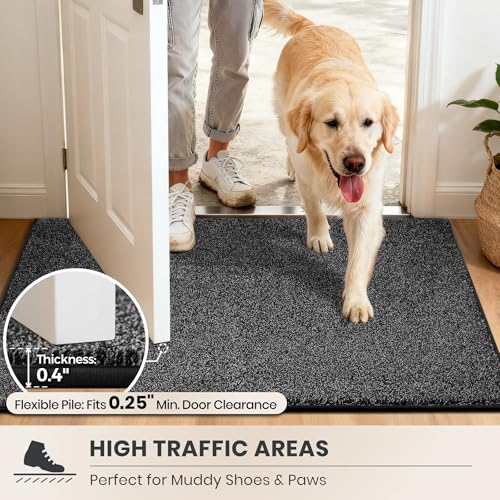 Dirt Trapping Indoor Doormat, 24" x 35.5" Non-Slip Entryway Rug, Charcoal