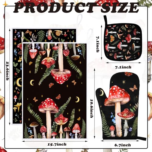 6-Piece Mushroom Kitchen Set: Oven Mitts, Pot Holders, and Dish Towels