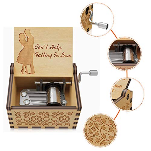 Hand-Operated Antique Engraved Wood Music Box - Romantic Gift for Loved Ones