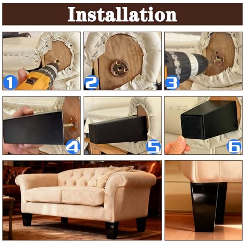 5-Inch Square Wood Furniture Legs - Heavy Duty Replacement for Sofa & Bed