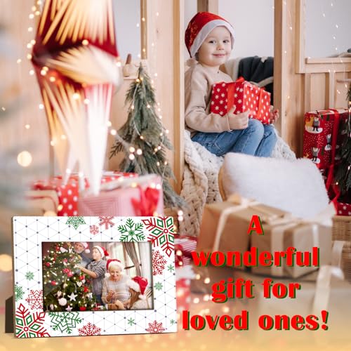 Frinalayoi Red & Green Christmas Photo Frame 4x6 Inch Snowflakes Holiday Decor