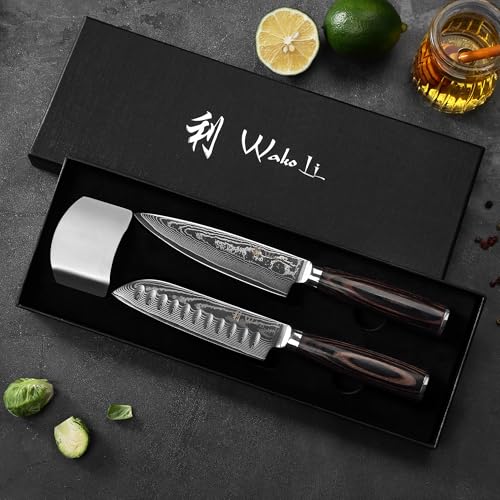 Wakoli Essentials Chef & Santoku Knife Set (2-Piece) VG10 Damascus – 9.26in Chef & 9.1in Santoku