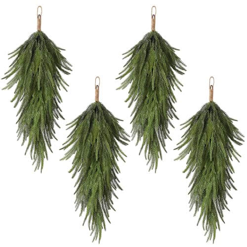 UAPINO 4-Piece 30'' Norfolk Pine Teardrop Swag Set for Door (4 Pieces, 30in Each)