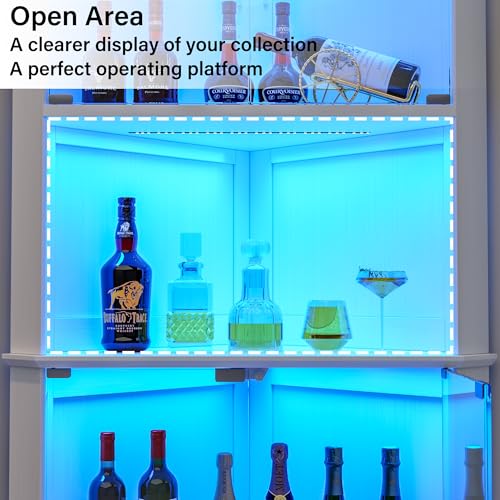 72-inch Corner Curio Cabinet with RGB LED Lights and Adjustable Shelves