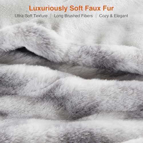 Chevron Faux Fur Electric Heated Throw Blanket, 50x60, Grey