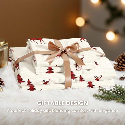 Nayoroom Red Reindeer Christmas Duvet Cover King Size Reversible Holiday Bedding Set - 3 Pieces