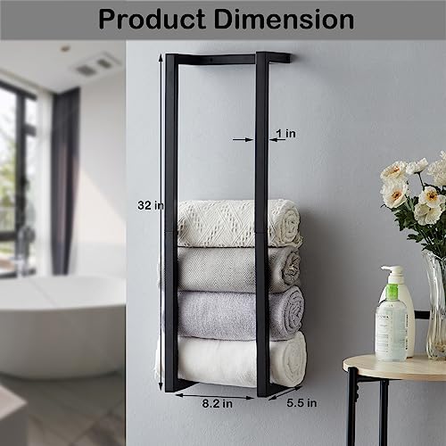 Wall Mounted Metal Towel Rack for Rolled Bath Towels - Black Bathroom Organizer