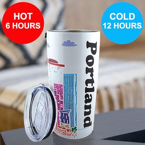 Portland City Themed 20oz Insulated Travel Mug with Lids - Stainless Steel Cup