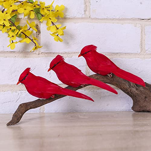 Set of 2 Red Artificial Cardinal Birds for Christmas Tree Decorations