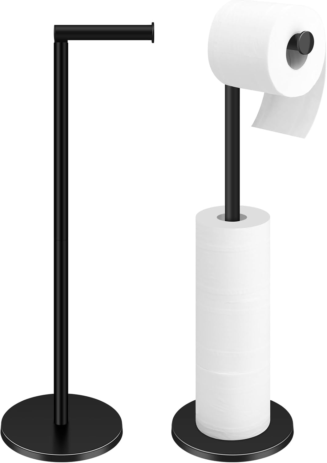 TACGEA Toilet Paper Holder Stand - Stylish Stainless Steel Free Standing Design | Holds 4 Rolls - Black (Set of 2)