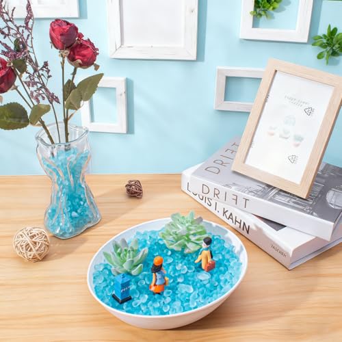 Ice Blue Frosted Sea Glass Pebbles for Aquariums & Vases - 8 oz (230g)