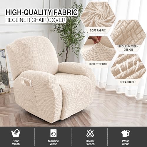 Stretch Recliner Chair Cover - Soft Velvet Slipcover for 1 Seat, Beige