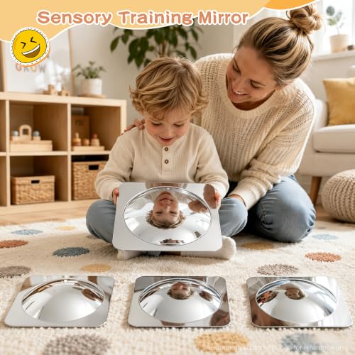 4-Piece Sensory Bubble Mirror Set, 10x10 Inch Shatter-Resistant Wall Tiles