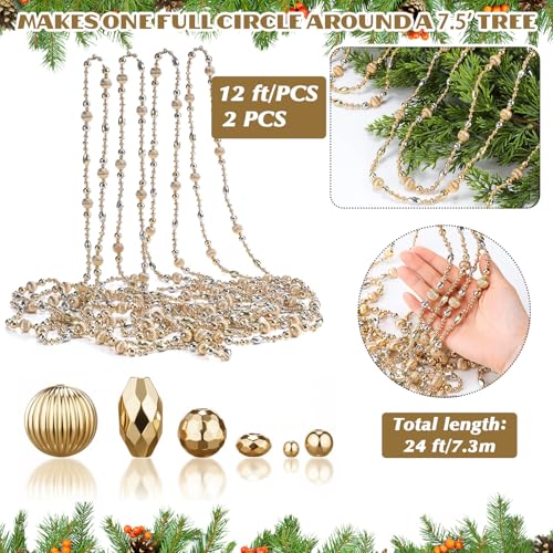 Suncalla Gold Beaded Christmas Garland 24ft (2 x 12ft) - Acrylic Bead strands