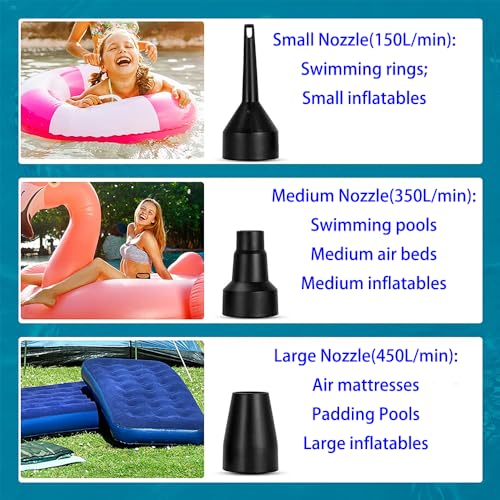Electric Air Pump for Inflatables with 3 Nozzles - Fast Inflator & Deflator