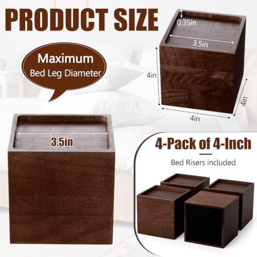 4-Inch Solid Wood Furniture Risers - Set of 4 for Bed, Sofa, Table