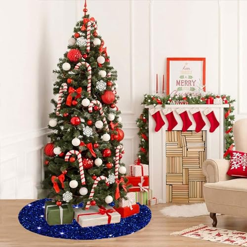 FUHSY 46 Inch Royal Blue Sequin Tree Skirt Velvet Xmas Tree Cover Christmas Decor