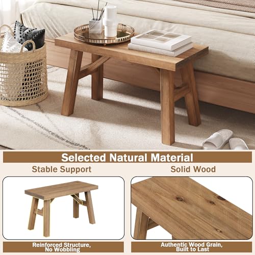 30-Inch Solid Wood Farmhouse Entryway Bench, Rustic Hallway Seat