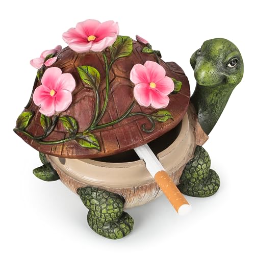 Cute Turtle Resin Ashtray with Windproof Lid for Indoor and Outdoor Use