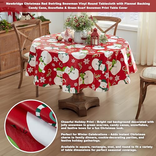 Newbridge 70-Inch Round Red Snowman Christmas Vinyl Tablecloth with Flannel Backing