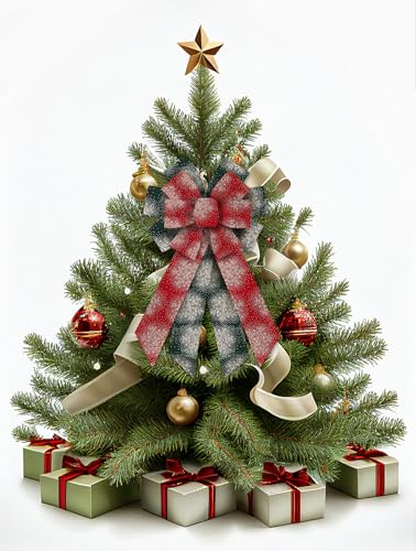 Christmas Ribbon 2 Rolls Glitter Snowflake Wired 2.5" x 10yd Red & Green Wrapping