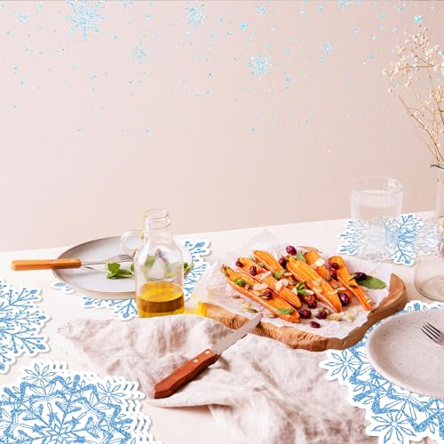 Snowflake Placemats Set - Blue Disposable Paper Placemats for Christmas & Winter Tables (24 Pack) Adirasenotek