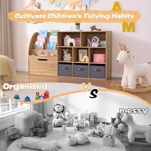 Kids Bookshelf and Toy Storage Organizer with Drawer and Bins