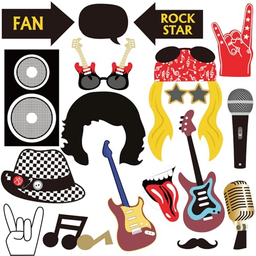 18-Piece Rock and Roll Photo Booth Props for Music Themed Birthday Parties